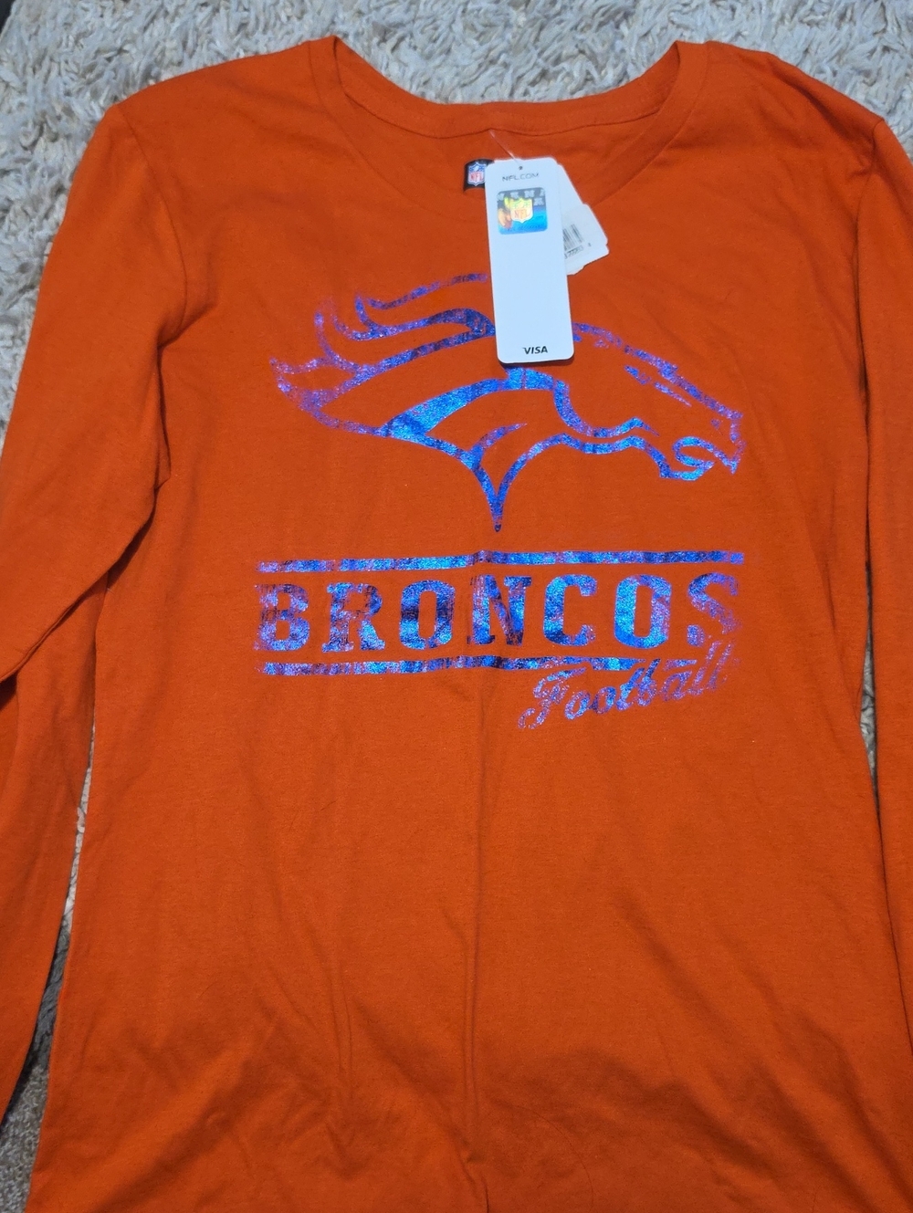 Womens Nwt Size M Team Apparel Broncos Nfl Hologram.shiny Blue Graphics